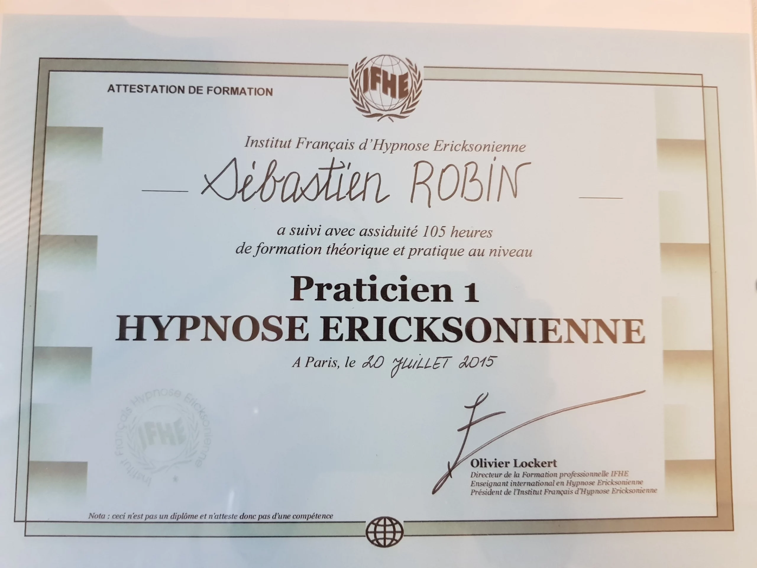 Diplôme hypnothérapie Ericksonienne